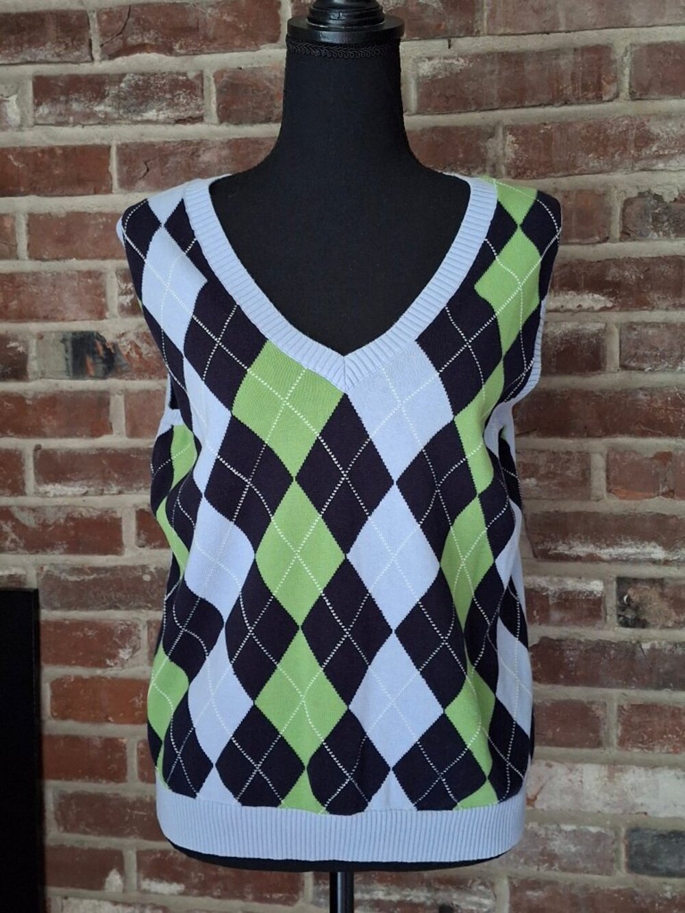 Tommy Hilfiger Green & Blue Argyle Sweater Vest Sz L